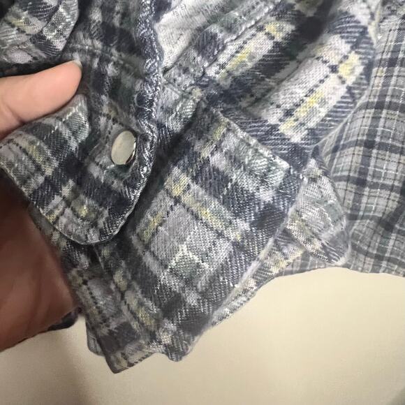 Haband men's size large blue flannel plaid long sleeve snap button - Picture 6 of 7